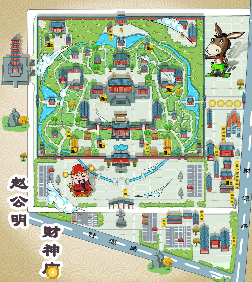 天元寺庙类手绘地图